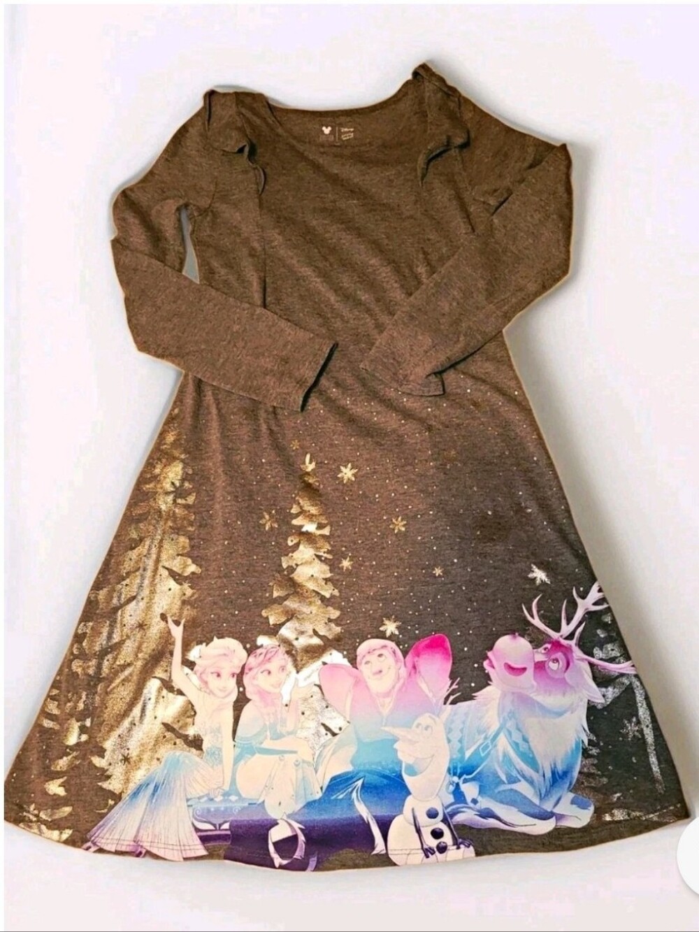 Disney Frozen II Girls Size 10 Gray Silver Elsa Anna Olaf Sven Dress
